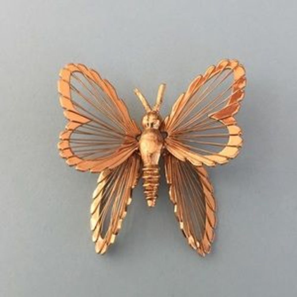 Vintage MONET Menagerie Butterfly Brooch Pin Gold Spinneret Wire Wing Mariposa